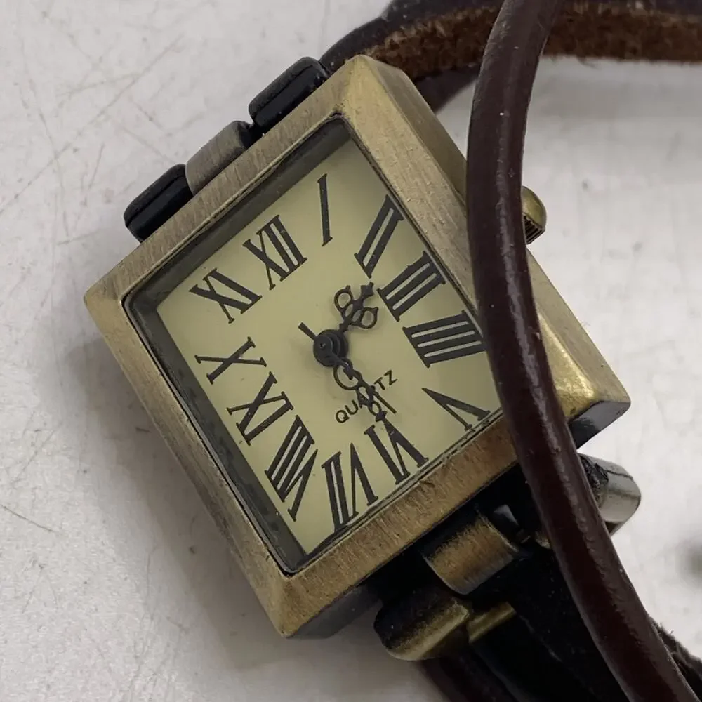 Womens Brass Tone Brown Leather Watch New Battery